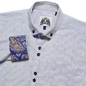 Bogosse Light Blue Jacquard Flip Cuff Button Down Dress Shirt Mens XL 5 Designer